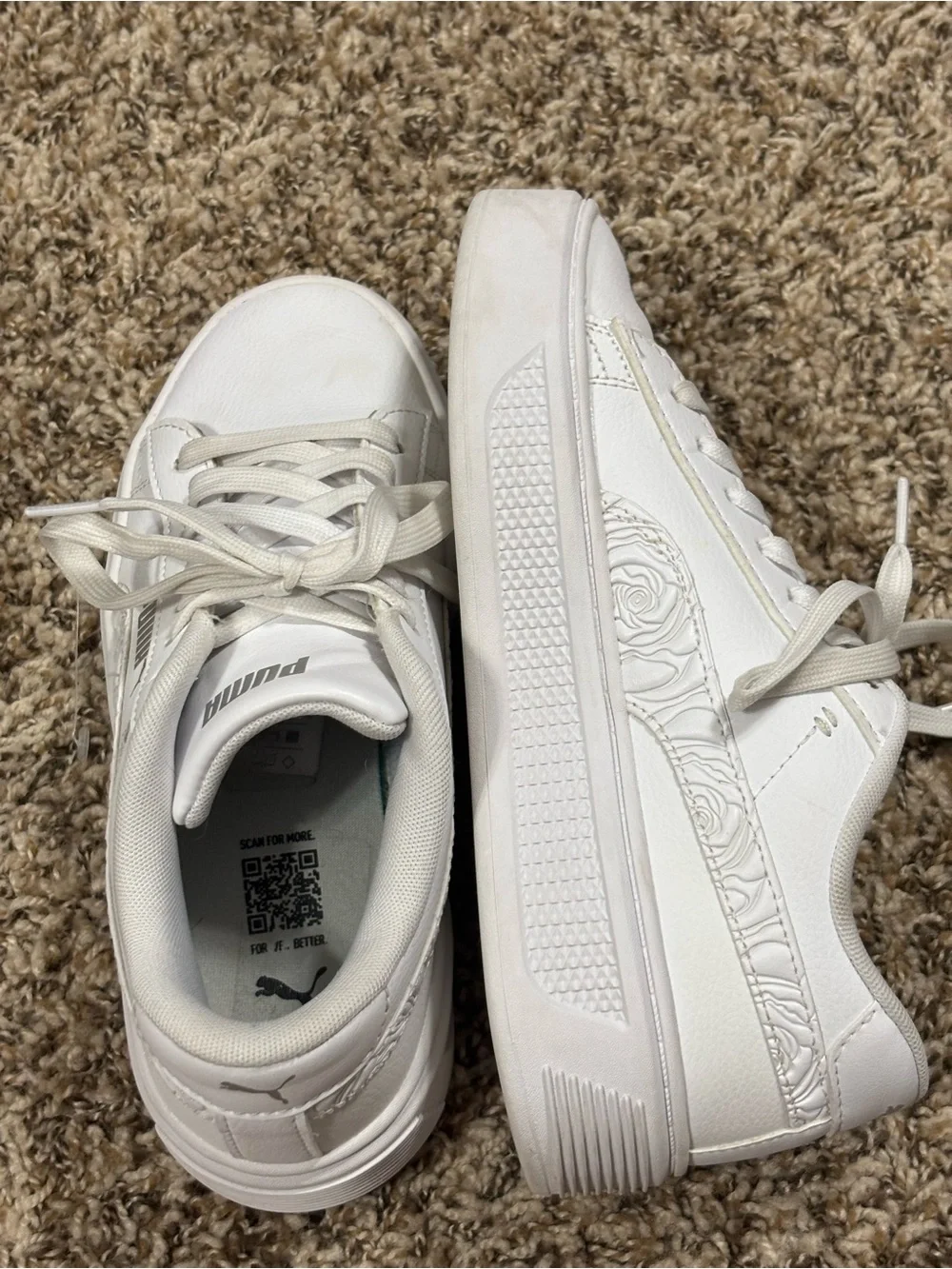PUMA Smash Platform v3 White Silver Rose Leather Low Top Lace-Up Size 7